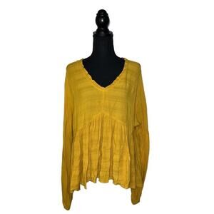 Time and Tru Top Mustard Yellow Ruffled Peasant Blouse Flowy Oversized Women’s L